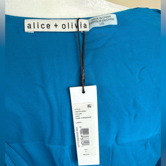 Alice + Olivia Arleene Drape Blouse Dark Turquoise 100% Silk - Picture 6 of 7
